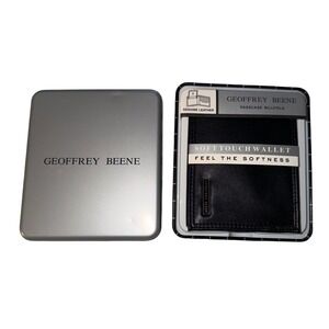 Geoffrey Beene Mens Black Genuine Leather Passcase Billfold Wallet with Gift Tin